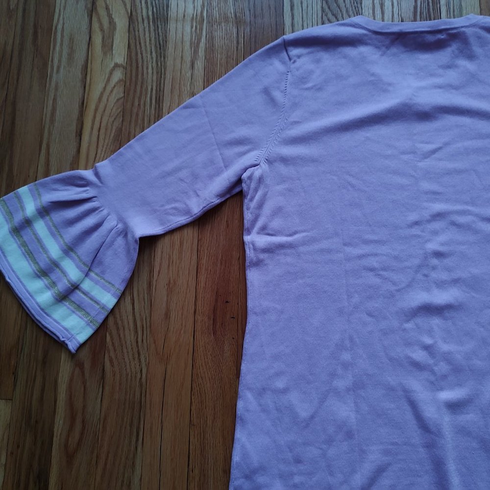 Lilly Pulitzer Callee Sweater Lilac Fressia Purple Pullover Gold White Buttons L - Picture 13 of 16